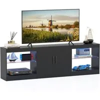 COSTWAY TV-Schrank mit LED & verstellbaren Glasregalen, Fernsehtisch 195 cm