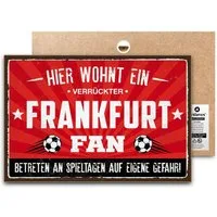 ARTFAVES Holzbild Schild mit Spruch - Hier wohnt ein verrückter FRANKFURT Fan - Fussball