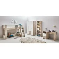 OTTO home Jugendzimmer-Set Set »Riekke«, viel Stauraum, (Spar-Set, 4-tlg., Kleiderschrank 3 türig, Hochbett, Standregal, Schreibtisch), Hochbett, Etagenbett, Ablagefach unter dem Bett, Blauer Engel