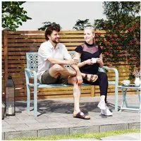 Outsunny Gartenbank 2-Sitzer, wetterfest, mit Rücken- & Armlehnen, 240kg belastbar (Sitzbank, 1-St., Gartenmöbel), für Balkon Terrasse, Garten, 127 x 63 x 85cm, Blau