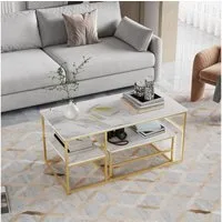 Furnishings Home Couchtisch Rechteck Satztisch Beistelltisch stapelbarer Sofatisch (2-St., Ideal für Wohnzimmer & Büro, Platzsparendes stapelbares Design), Mit Marmormuster Tischplatte, 105 x 52 x 48.5 cm + 60 x 45 x 28 cm
