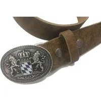 Pezzo D'oro Ledergürtel Rindsledergürtel braun-oliv inkl. Schließe mit Bayern-Wappen altsilber bayrisches Wappen in blau/weiß