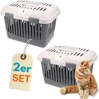 GarPet Tiertransportbox 2er Set Katzentransportbox Öffnen Dachöffnung Kleintier Transport Box