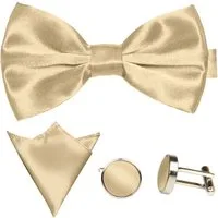 GASSANI Fliege Hochzeitsfliege, Herren-Schleife Kavalierstuch, Hochzeit Bräutigam (Set, 3-St., Manschettenknöpfe, mit Einstecktuch, Fliegenset) Uni, Seide-Touch-Finish, Vor-Gebunden Verstellbar