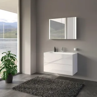 KEUCO Mimas Badmöbelset mit 2 Auszügen, Keramik-Waschtisch und Spiegelschrank, 100 cm, 211503960006 211503960006