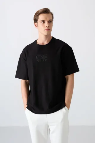 Übergröße Logo Besticktes Baumwollgemisch T-Shirt