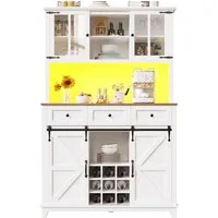 i@home Hochschrank Küchenschrank mit LED-Beleuchtung, schwarz/weiß Hochschrank mit Verstellbaren Ablagen, und Variable Lichtfarben LED
