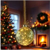 Spetebo LED Dekoobjekt LED Glas Kugel auf Seil 14 cm - Deko Kugel 30 LED, batterie betrieben, LED, warm weiß, Deko Kugel warmweiß beleuchtet mit Timer