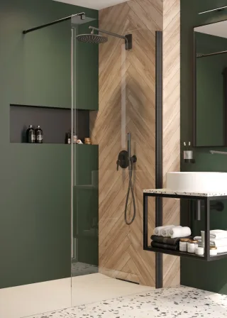 Neuesbad Walk In Dusche 100cm, schwarz matt NB1DEKTSN30P1