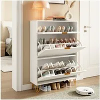 PXloue Schuhschrank mit 2 Klappen Schuhregal Schukipper( mit Kippsicherung)  Schuhkommode im Flur Diele,Trennwand verstellbar, 118,5x24x80cm