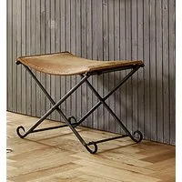 HAKU Hocker Pouf, Schemel, Stockerl, rechteckig - aus Leder Braun - B/T/H 58/50/49 cm