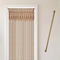 Cozyor Türvorhang Makramee 132 x 200 cm Boho Vorhang Fenstervorhang Raumteiler (1 St), Schlaufen, Baumwolle, mit Vorhangstange ohne Bohren braun, Wandteppich Wandbehang