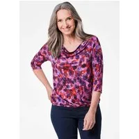 GOLDNER Print-Shirt Blusenshirt mit Wasserfallausschnitt Stretchshirt mit Allover-Druck, Gummibund und 3/4-Arm