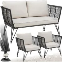 tectake Essgruppe Garten-Loungeset, (Set., 3-tlg), Wetterfestes und strapazierfähiges Polyrattan in Rundform