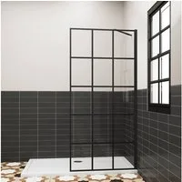 duschspa Duschwand Trennwand mit schwarzem Gitter Glaswand Duschwand Walk in Dusche, Einscheibensicherheitsglas, Sicherheitsglas, (Set), Nano Glas