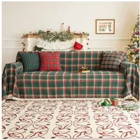 BTTO Sofahusse Sofabezug,Sofadecke Bezug,Sofa überwurfdecke mit Quasten, Couchschutz Weihnachten kariert,Weich Wohndecke