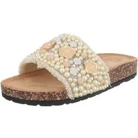 Ital-Design Feminine Damen-Sandalen mit Perlen und Blumendekor Pantolette (91512180) Flach Pantoletten in Beige