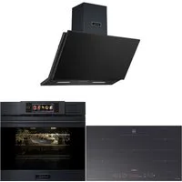 Kaiser Küchengeräte Backofen-Set Herd Set Autark XXL Multi 37,Multifunktions-Elektro-Dampfbackofen mit Dampfreinigung, 60 cm+Induktions Kochfeld Autark Herd Power Booster 90 cm Anti Scratch/ matt+Dunstabzugshaube 90cm 1250m³/h Schwarzes Metall EH 634