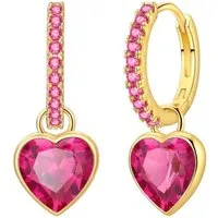 Taffstyle Paar Creolen Damen Ohrringe Creolen mit pinkem Kristall Herz Anhänger vergoldet (Romantische Creolen mit pinken Kristall Herzanhänger aus Chirurgenstahl in Gold)
