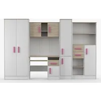 Deine Möbel 24 Jugendzimmer-Set MIKI Jugend-Schrankwand Jugendzimmer Jugendmöbel 5-teilig in Weiß, (Set, 5-tlg., 5-teiliges Möbelset für das Jugendzimmer), Schreibtisch, Schreibtisch Aufsatz, 2x Regal, Schrank