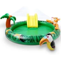 Onbest Planschbecken Jungle mit Schlauchanschluss Rutsche und Flickset, Hautfreundliches 0,25 mm PVC, leichter Aufbau