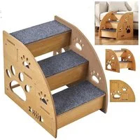 AKKEE Haustiertreppe 3-stufige Haustierrampe aus Holz Hunderampe Katzentreppe