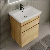Alpenberger Badmöbel-Set Badezimmermöbel Set mit Waschbecken, Waschbeckenunterschrank hängend, (Badmöbel Set Holz, Waschtisch mit Waschbecken Hängend), Gäste WC Waschbecken mit Unterschrank 60cm