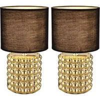 GLOBO LIGHTING Tischleuchte, Leuchtmittel nicht inklusive, Tischlampe Tischleuchte Nachttischlampe Keramik gold Textil schwarz 2x