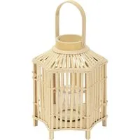 ECD Germany Kerzenlaterne Boho Bambus Laterne Windlicht Holzfarbe Gartenlaterne Kerzenhalter, Deko Laterne H: 45 cm mit Henkel & Glaseinsatz für Terrasse Wohnzimmer