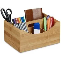 relaxdays Schreibtischaufsatz Schreibtischorganizer Bambus mit Griff
