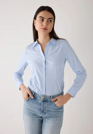 MORE & MORE - gestreifte Hemdbluse blau - Gr. - 44