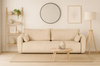 Sofa 3-Sitzer mit Schlaffunktion RUDEN in Stoff Raven Creme