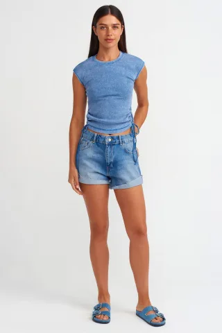 Hochgeschnittene Baumwoll-Denim-Shorts