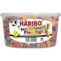 HARIBO Süßigkeit, Haribo Fan Pixel schwarz rot gold sauer 150 Stück Packung 1200g