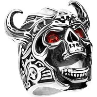 Taffstyle Fingerring Wikinger Schädel Ring roten Kristall Augen Biker Rocker Größe 64(20.4) (Rocker Schmuck Bikerschmuck Fingerring), Totenkopf Herren Ring Massiv Breit Herrenring Männer Biker Rocker