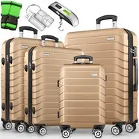 tillvex Trolleyset tillvex® Reisekoffer Set Koffer Hartschale Trolley Kofferset Tasche, (TSA Schloss Rollkoffer S-M-L-XL, 4 tlg., 4 Rollen Trolley Gepäck Koffer), Reisekoffer Set 4-TLG. + Gepäckwaage, 8X Gurte & 4X Anhänger Kofferset