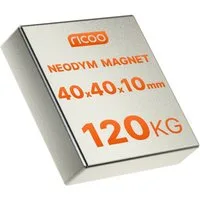RICOO Magnet Neodym Magnet Extra Starke NEODYMMAGNET (1-St., 40x40x10 mm N45 quader Haftkraft bis 120Kg), Quadermagnet sehr starker Quader Breite x Tiefe x Höhe 4 x 4 x1 cm