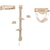 KOMFOTTEU Kratzbaum, Kletterwand mit 2 Hängematten, Bett, Treppenstufen
