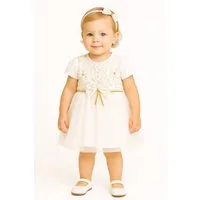 Lorey Medtec Taufkleid Prinzessin Kleid mit Haarreif, Party Kleid, 100% Baumwolle, Weiß (Kleid + Haarreif) Spitze, Tüll