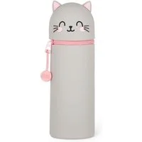 Legami Federmäppchen Kawaii 2-in-1 Schulmäppchen aus Silikon, Kitty-Thema, H 18,5 cm, Weiches Material, Reißverschluss, für Stifte und Marker