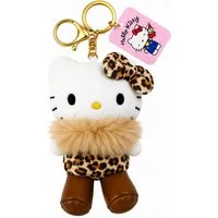 SANRIO Plüschanhänger Hello Kitty Bagclip Kuscheltier Plüsch braun Schlüsselanhänger 10cm (Set, 1-St., Plüschtier mit Anhänger), Weicher Taschenanhänger mit Leo-Design, Clip und Schlüsselring
