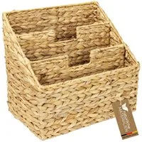 HMF Zeitungsständer Zeitungskorb geflochten aus Wasserhyazinthe, vielfältiger Zeitungsständer mit 3 Fächern, 35 x 23 x 32 cm