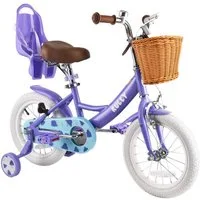 RULLY Kinderfahrrad Kinderfahrrad für Mädchen 12/14/16 Zoll, 2–7 Jahre, 1 Gang, Mit Lenkerkorb, Puppensitz und abnehmbaren Stützrädern