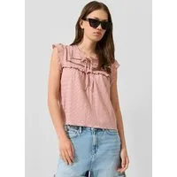 QS Kurzarmshirt T-Shirt Strukturierts Blusenshirt mit Spitzeneinsätzen