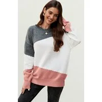 FS Collection Strickpullover Damen Strickpullover in Blockfarben – Einheitsgröße, Langarm - Onesize (DE 36–44 / UK 8–16, 52% Acryl, 28% Polyamid und 20% Polyester) Marine/Grau/Weiß - Rosa/Grau/Weiß - Grau/Weiß/Camel - Blau/Weiß/Grau