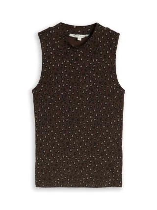 Denim Tom Tailor - Slim Fit Top mit Stehkragen brown black leo print - Gr. - XS
