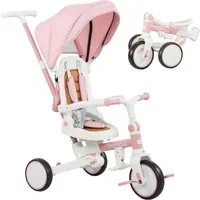 AIYAPLAY Dreirad 5-in-1 mit Schubstange Faltbar Kinderdreirad mit reversiblem Sitz, für 1-3 Jahre Rosa