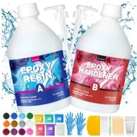 Bundviel Epoxidharz 256/128/70/64/35oz Epoxidharz Mit Härter Set,Epoxidharz Set Anfänger (50-St., mit Messbecher, Rührstab, Färbepulver, Pipette und Handschuhen), für DIY Schmuckherstellung,Handwerk,Holz,Aquarium