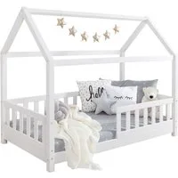Ticaa Hausbett Kay mit Rausfallschutz aus Kiefer, Kinderbett 80x160, inkl. Dach, mit Rollrost