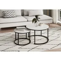 Home Collective Couchtisch 2er Set Beistelltisch Wohnzimmertisch modern rund und quadratisch (ideal als Büro Ablagetisch oder als Wohnzimmer Deko, Rund Set 2 in 1), hochwertiges Design mit Metallgestell, stabile Tischplatte, weiß